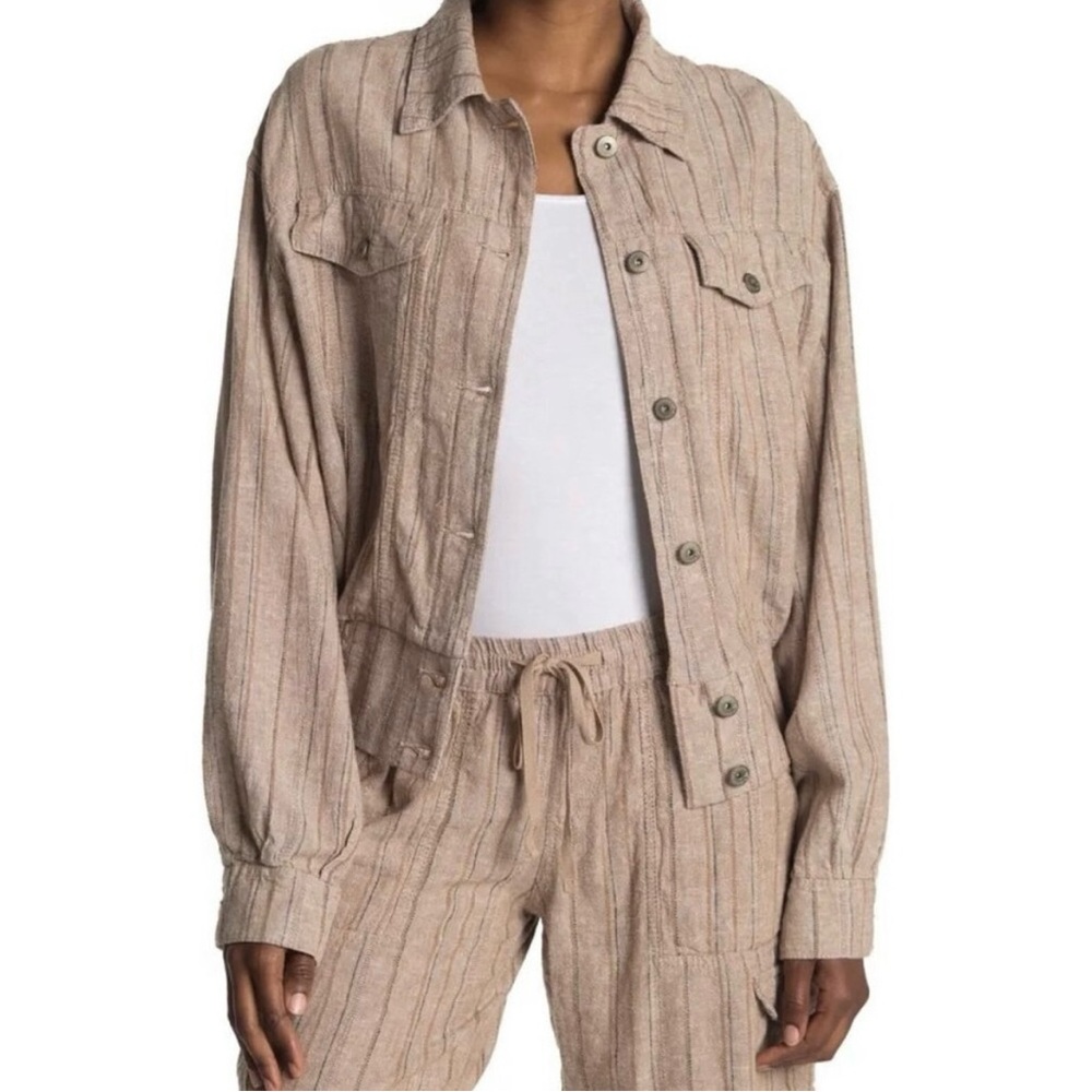 Linen Blend Tan Jacket - Picture 3 of 8